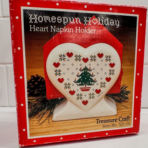1984 Vintage Treasure Craft Homespun Holiday Ceramic Napkin Holder, Original Box - Picture 8 of 8